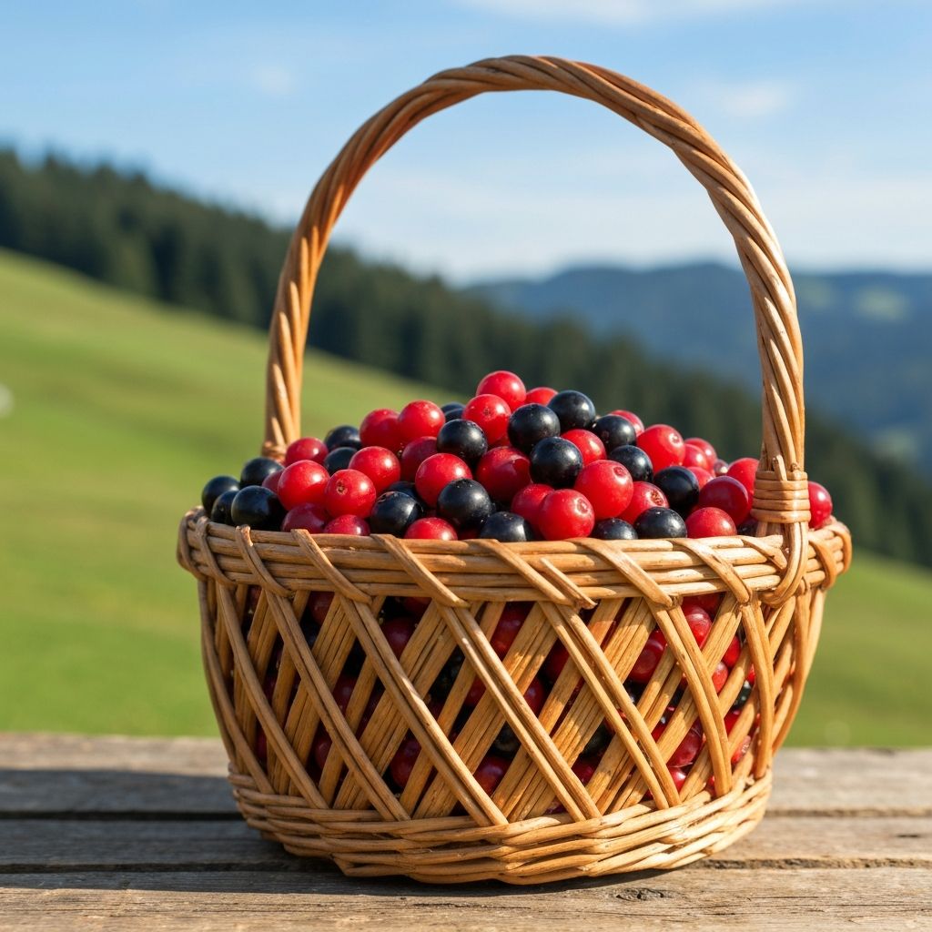 Alpine Beeren in traditionellem Korb